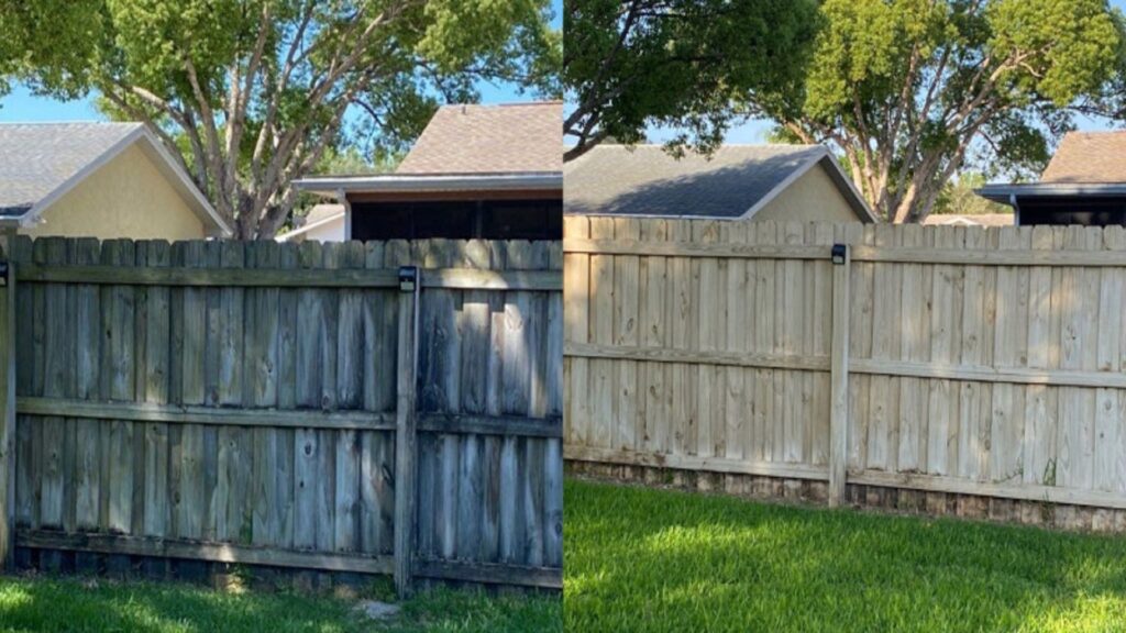 Before and after Apex Softwash fence