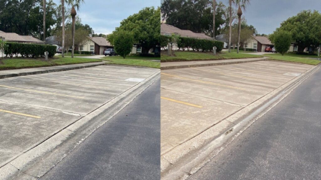 Before and after Apex Softwash driveway